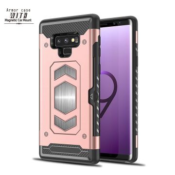 Ntech Samsung Galaxy Note 9 Luxe Armor TPU Back Cover met card slot & metaalplaat hoesje - Rose Goud