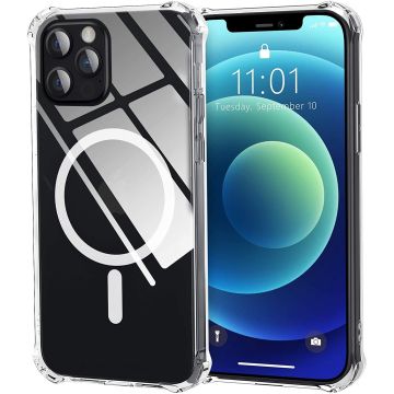Hoesje Geschikt voor iPhone 12 Hoesje - Hoesje Geschikt voor iPhone 12 Pro hoesje - met Oplaadfunctie - Transparant - Hoesje Geschikt voor iPhone 12 Shock Proof case