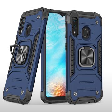 Samsung A01 Core Hoesje - Heavy Duty Armor hoesje Blauw - Galaxy A01 Core silicone TPU hybride hoesje Kickstand ringhouder met Magnetisch Auto Mount