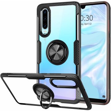 Samsung Galaxy A50/A50s Luxe Back Hoesje & Metale Ring houder - Zwart