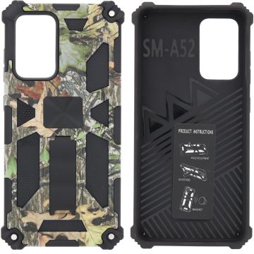 Samsung Galaxy S20 FE Hoesje - Rugged Extreme Backcover Blaadjes Camouflage met Kickstand - Groen