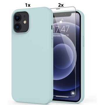 Hoesje Geschikt voor iPhone 11 Hoesje Soft Nano Silicone Backcover Gel Mint Green Met 2x Glazen screenprotector
