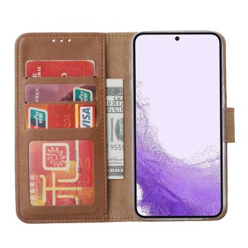 Hoesje Geschikt Voor Samsung Galaxy S23 Hoesje met Pasjeshouder - bookcase – Met 2x Screenprotector / gehard glas – Bruin