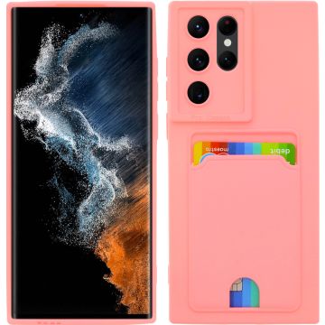 Samsung Galaxy S22 Ultra Siliconen hoesje Roze Met Pasjeshouder