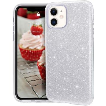 Hoesje Geschikt voor iPhone 12 Mini Hoesje - Glitter TPU Backcover - Zilver