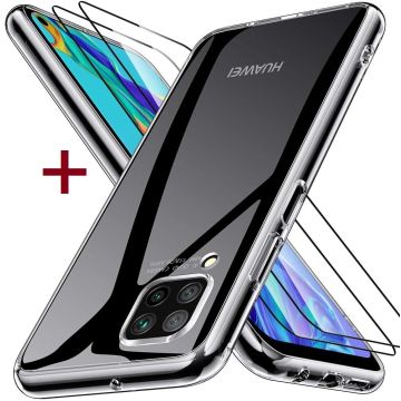 Huawei P40 Lite Transparant Back Cover Met 2x glazen Screenprotector