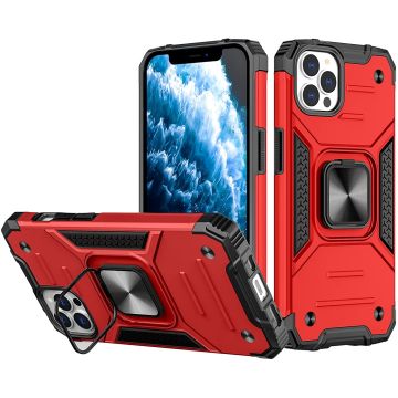 Hoesje Geschikt voor iPhone 13 - Heavy Duty Armor Hoesje met Kickstand ringhouder – Rood