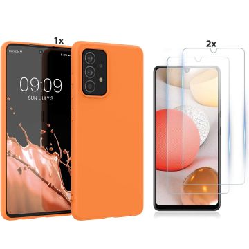 Samsung Galaxy S20 Hoesje Soft Nano Silicone Backcover Gel Oranje Met 2x Glazen Screenprotector