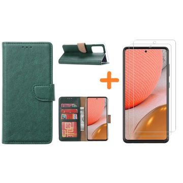 Samsung A72 hoesje Groen - Galaxy A72 hoesje wallet cover met Pasjeshouder - 2x screenprotector Samsung A72 5G