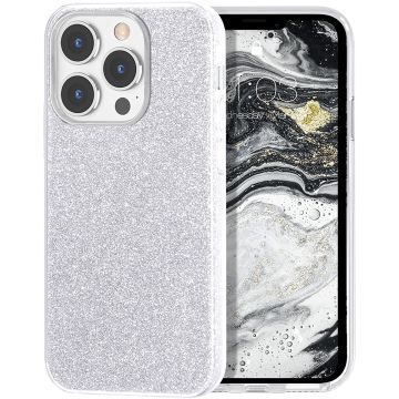 Hoesje Geschikt voor iPhone 13 Pro Max Hoesje Glitters Siliconen Zilver - Glitter Hoesje Geschikt voor iPhone 13 Pro Max hoesje TPU Case - Cover