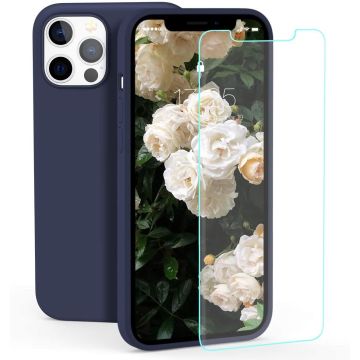 Hoesje Geschikt voor iPhone 12 Mini Hoesje - Soft Nano siliconen cover TPU backcover - Navy met 1x Screenprotector