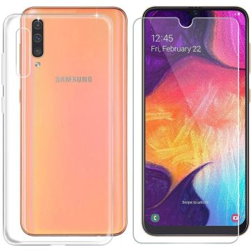 Ntech Samsung Galaxy A70/A70s Hoesje Transparant Siliconen Case + Glazen Screenprotector