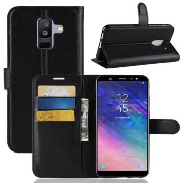 Samsung Galaxy A6 Plus (2018) Hoesje Zwart met Opbergvakjes