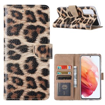 Samsung S21 Hoesje Luipaard - Samsung Galaxy S21 Boekcase / Portemonnee Hoesje - Luipaard hoesje Samsung S21 5G