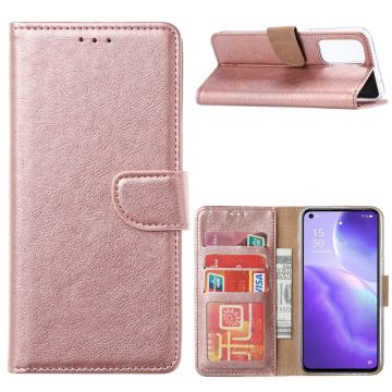 Oppo Reno5 5G - Hoesje Bookcase Rose Goud - Portemonee hoesje case met Pasjeshouder