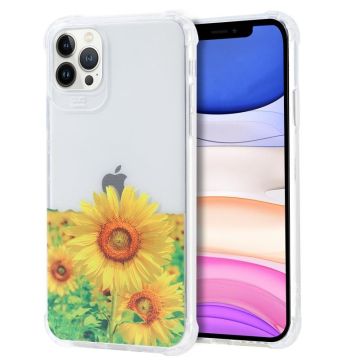 Siliconen Hoesje met bloemenprint Geschikt voor iPhone 12 Pro Max Zonnebloemen Transparant