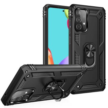 Samsung A52s Hoesje - Galaxy A52 Zwart hoesje ( 4G & 5G ) Anti-Shock Hybrid Armor case Ring houder TPU backcover met kickstand