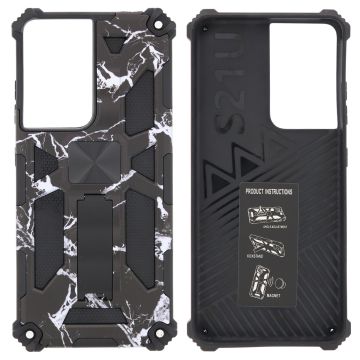 Samsung Galaxy S21 Ultra Hoesje - Rugged Extreme Backcover Marmer Camouflage met Kickstand - Zwart