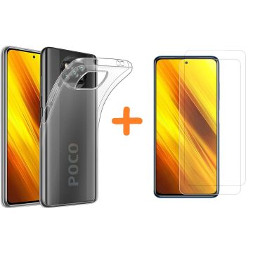 Xiaomi Poco X3 Hoesje transparant silicone hoes TPU Back Cover Met Poco X3 Screenprotector 2 pack- Transparant
