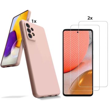 Samsung Galaxy A72 Hoesje Soft Nano Silicone Backcover Gel Licht Roze Met 2x Glazen Screenprotector