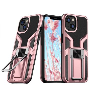 Hoesje Geschikt voor iPhone 13 hoesje – Schokbestendig Ultra Slim Soft TPU Cover met kicktand Ringhouder – Rosegoud