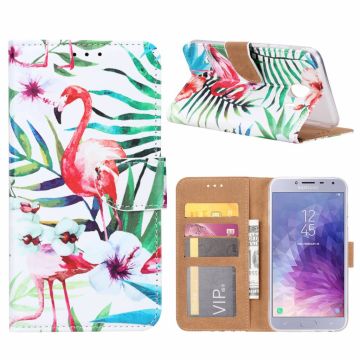 Samsung Galaxy J4 (2018) Tropische Flamingo Design Booktype Kunstleer Hoesje Met Pasjesruimte