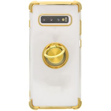 Samsung Galaxy S10 hoesje silicone met ringhouder Back Cover Case - Transparant/Goud