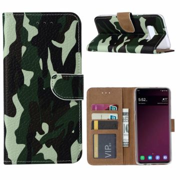 Ntech Samsung Galaxy S10e Camouflage Boek hoesje met Pasjesruimte