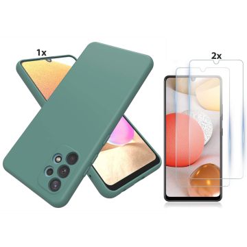 Samsung Galaxy A52 Hoesje Soft Nano Silicone Backcover Gel Donkergroen Met 2x Glazen Screenprotector