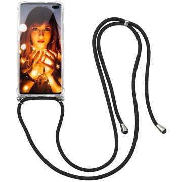 Samsung A51 Hoesje transparant silicone met Koord - Galaxy A51 Koord hoesje draagkoord TPU backcover - Zwart