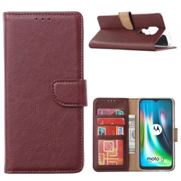 Moto G9 Play Hoesje, Moto G9 Hoesje, Moto E7 Plus Hoesje met Pasjeshouder - Bordeaux