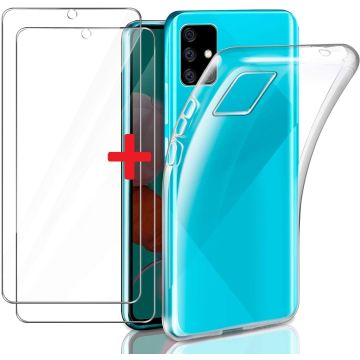 Huawei P Smart 2020 Hoesje Transparant TPU Siliconen Soft Case + 2X Tempered Glass Screenprotector