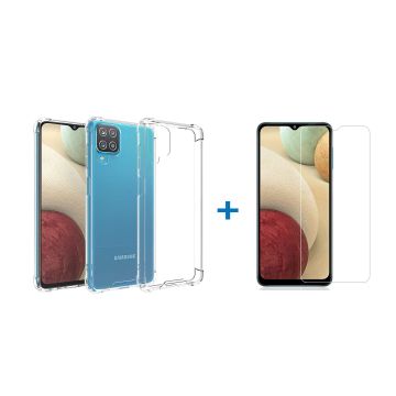 Samsung a12 hoesje shockproof case - transparant TPU - Samsung galaxy a12 hoesje - 1x Samsung a12 screenprotector screen protector