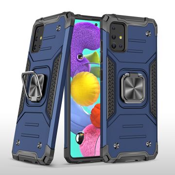 Samsung A51 Hoesje - Heavy Duty Armor hoesje Blauw - Galaxy A51 silicone TPU hybride hoesje Kickstand ringhouder met Magnetisch Auto Mount