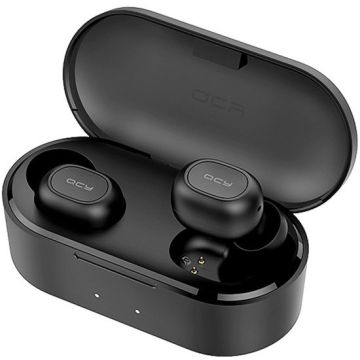 QCY T2C (2e gen) Volledig draadloos In-Ear oordopjes (ZWART)| Bluetooth 5.0 | Meer dan 32 uur gebruik (met oplaadcase) | 3D Stereo Geluid | Dual Microfoon | Beide oordopjes onafhankelijk te koppelen | Oplaadcase met sluiting tegen stof
