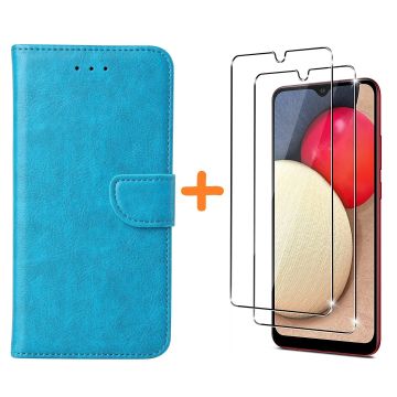 Samsung A03S hoesje - bookcase Blauw - Galaxy A03S wallet case portemonnee hoesje - A03S Hoesje book cover hoesjes Samsung A03s screenprotector / 2X Beschermglas