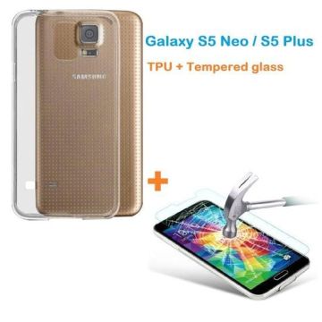Samsung Galaxy S5 Neo / S5 Plus Ultra Dun Transparant Silicone Hoesje + gratis tempered glass