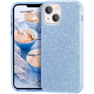 Hoesje Geschikt voor iPhone 13 Hoesje Glitters Siliconen - Glitter Hoesje Geschikt voor iPhone 13 hoesje TPU Case Blauw - Cover