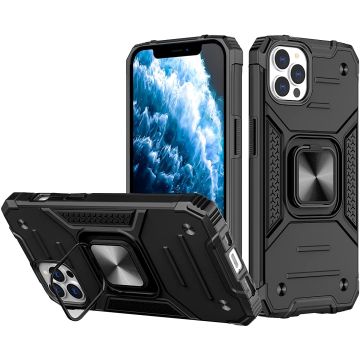 Hoesje Geschikt voor iPhone 13 - Heavy Duty Armor Hoesje met Kickstand ringhouder – Zwart