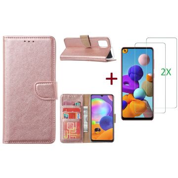 Samsung Galaxy A21S Hoesje Rose Goud / 2X glas Screenprotector