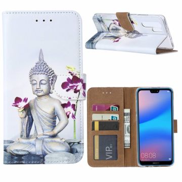 Ntech Huawei P30 Pro Boeddha & Bloem Design Boek hoesje met pasjesruimte