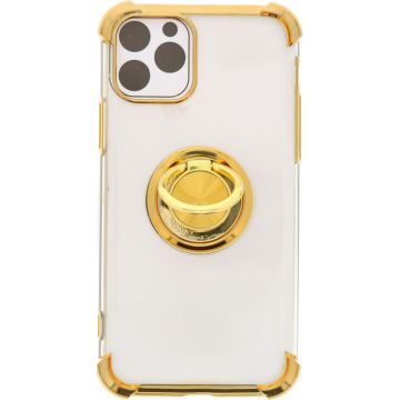 Hoesje Geschikt voor iPhone 12 hoesje silicone met ringhouder Back Cover case - Transparant/Goud