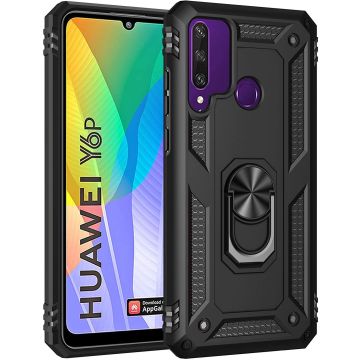 Huawei Y6p Hoesje - Anti-Shock Hybride Ring Armor met Kickstand - Zwart