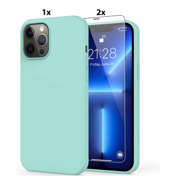 Hoesje Geschikt voor iPhone 12 mini Soft Nano siliconen Gel Turqoise Hoesje Met 2X Glazen screenprotector