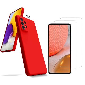 Samsung Galaxy A72 Hoesje Soft Nano Silicone Backcover Gel Rood Met 2x Glazen Screenprotector