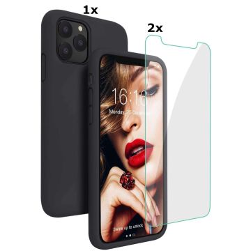 Hoesje Geschikt voor iPhone 12/12 Pro Soft Nano siliconen Gel Zwart Hoesje Met 2X Glazen screenprotector