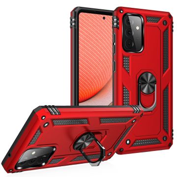 Samsung A72 Hoesje - Galaxy A72 Rood hoesje Anti-Shock Hybrid Armor case Ring houder TPU backcover met kickstand