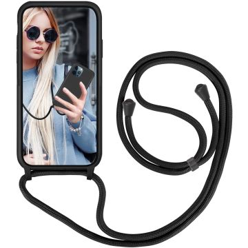 Hoesje Geschikt voor iPhone 13 hoesje met koord Zwart - Hoesje Geschikt voor iPhone 13 hoesje met koord - Hoesje Geschikt voor iPhone 13 Backcover met koord Color Soft silicone hoesje met koord Hoesje Geschikt voor iPhone 13 - telefoonhoesje met koord Hoe