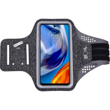 Hoesje Geschikt voor Motorola Moto E32 hardloop telefoonhouder – armband - sportband - van stof - Zwart