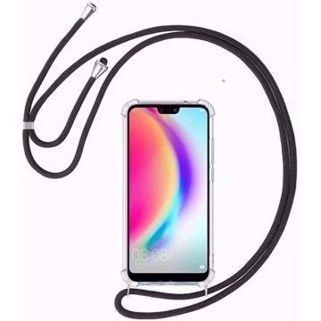 Huawei P Smart Z Hoesje transparant silicone met Koord - P Smart Z Koord hoesje draagkoord TPU backcover - Zwart